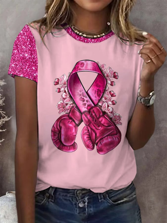 Women's Breast Cancer Awareness Print Casual T-Shirt