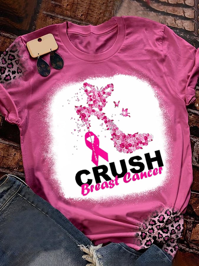 Womens High Heel Crush Breast Cancer Awareness Crewneck T-Shirt