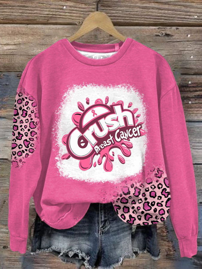 Women's Breast Cancer Awareness Print Round Neck Long Sleeve Sweatshirt
