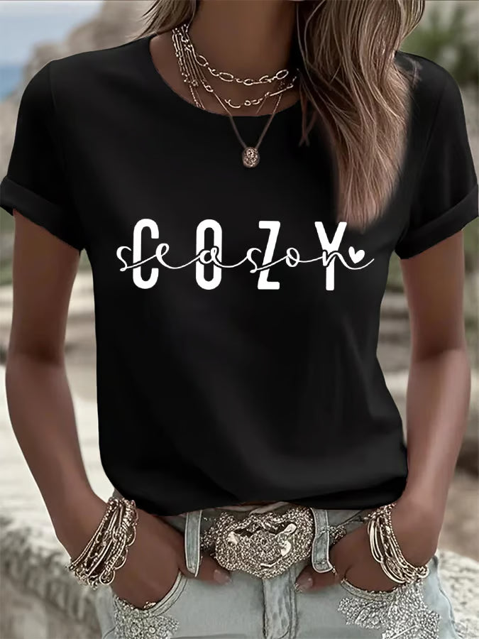 Women's Cozy Season Printed Casual T-Shirt