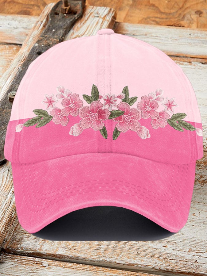 Retro Pink Flowers Print Baseball Cap