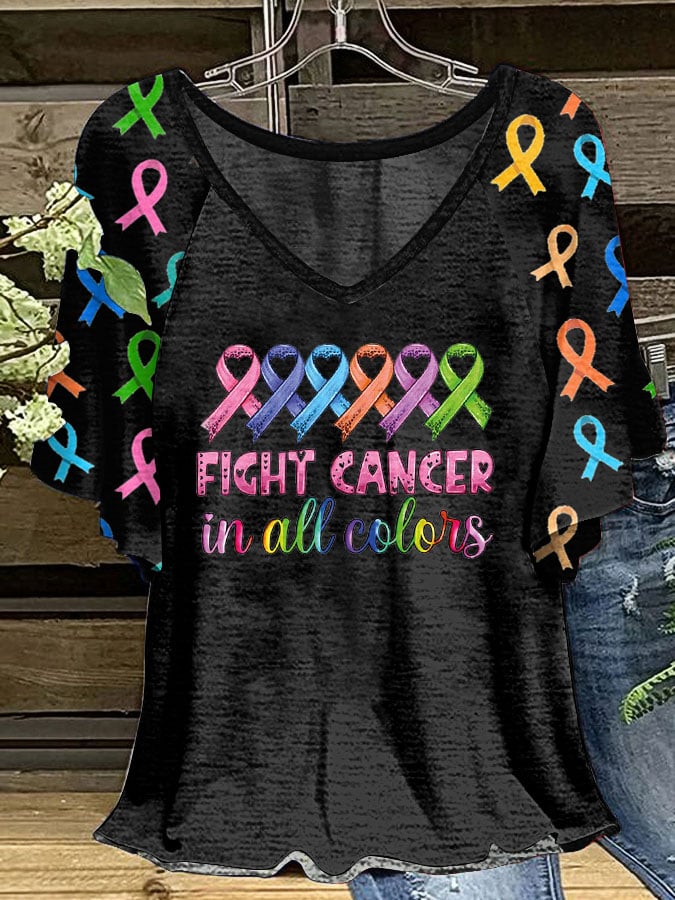 Women's Cancer Awareness Ruffle Sleeve T-Shirt