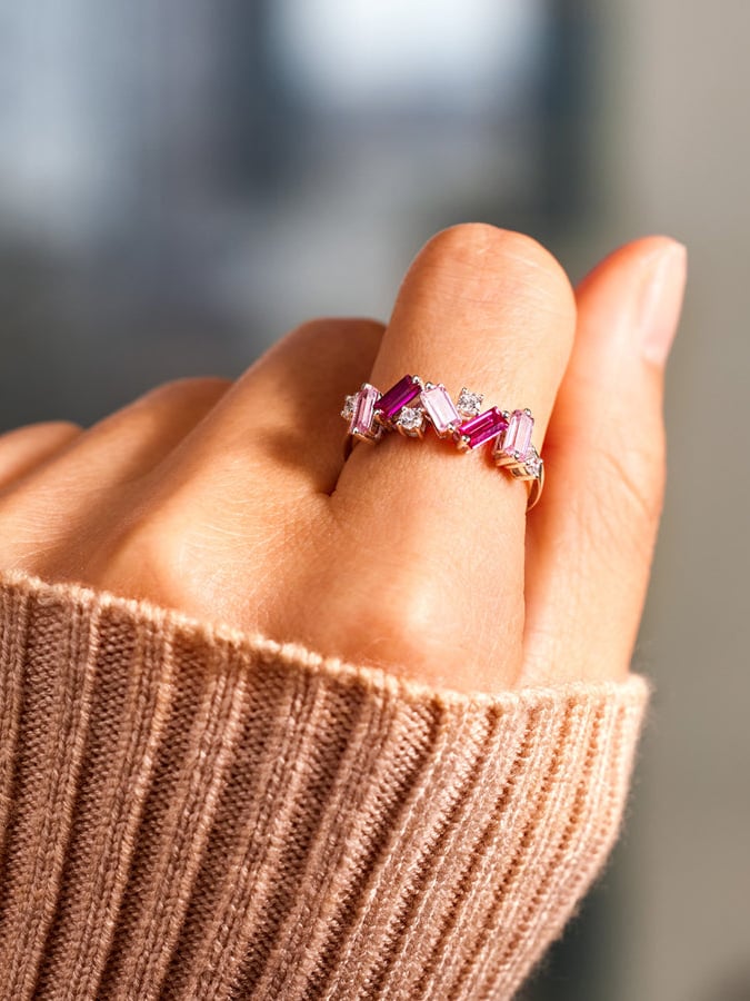 Fashionable Colorful Irregular Design Micropaved Zirconia Open Ring