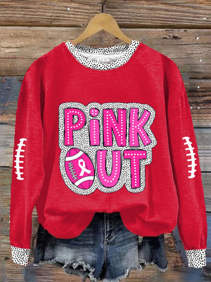 Women's Pink Out Football Breast Cancer Printed Sweatshirt