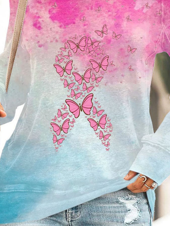 Women'S Breast Cancer Casual Printed Sweatshirt