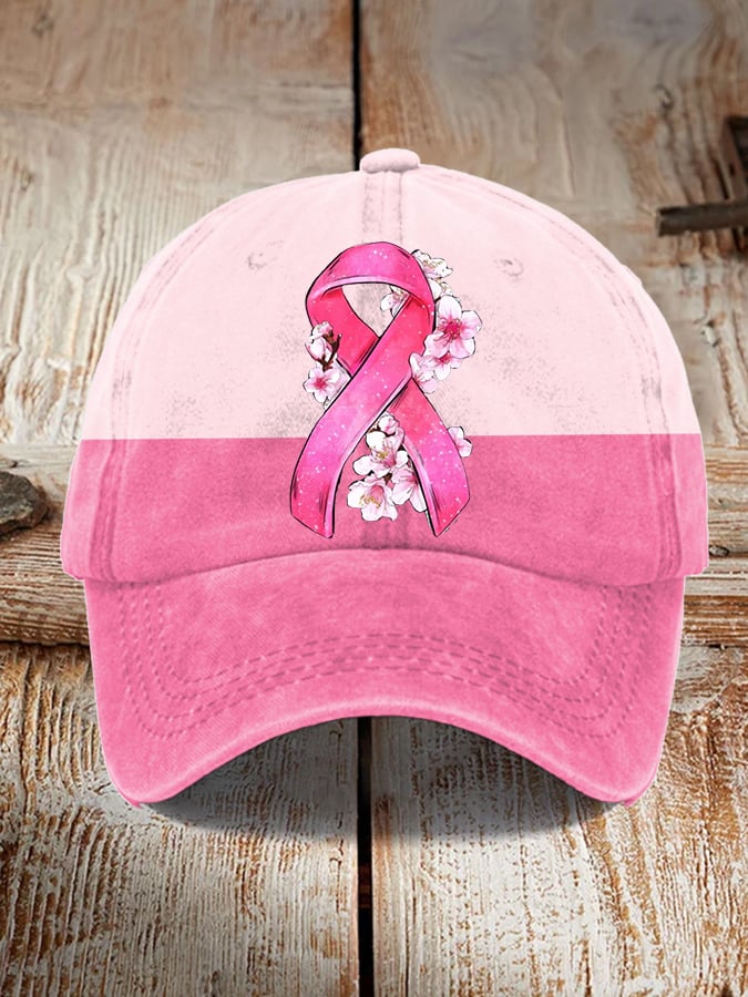 Unisex Breast Cancer Floral Ribbon Print Baseball Cap