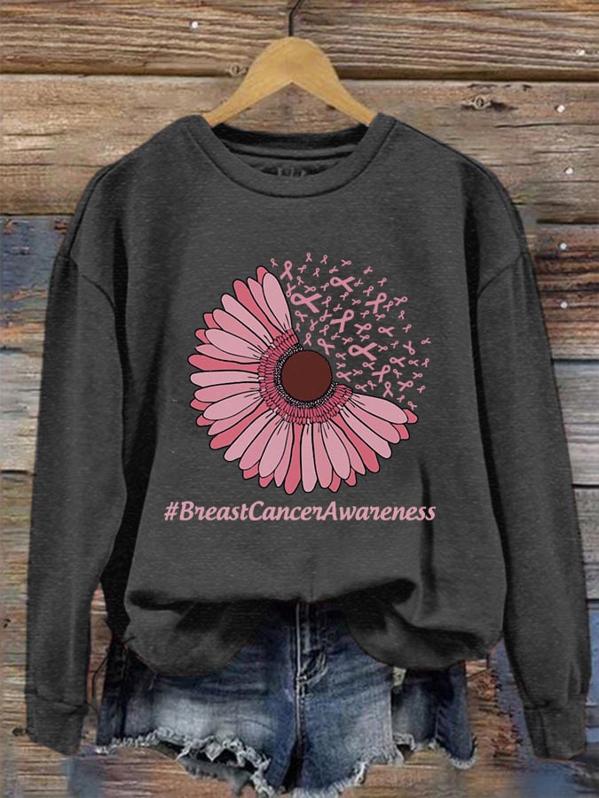Women's Breast Cancer Awareness Print Crew Neck Sweatshirt