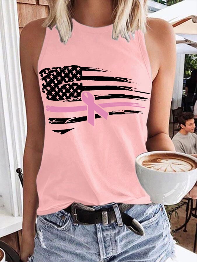 Women's Pink Ribbon American Flag Breast Cancer Awareness Warrior Vest
