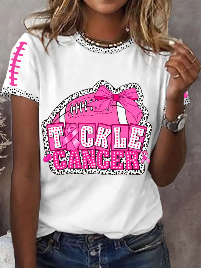 Women's Pink Out Tackle Cancer Football Gameday Breast Cancer Awareness Tee