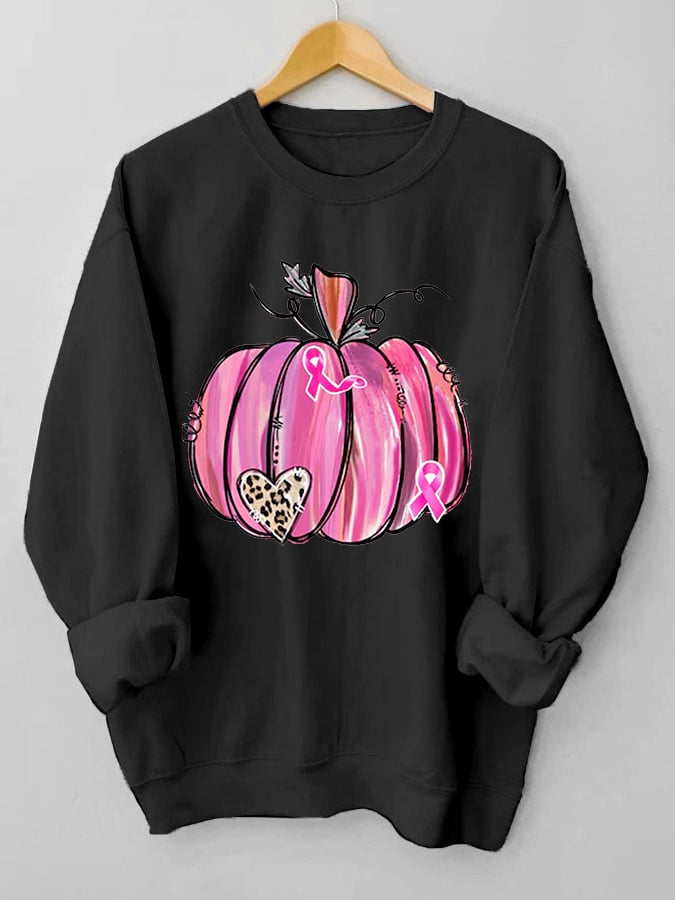 Women's Pink Pumpkin Breast Cancer Awareness Warrior Sweatshirt