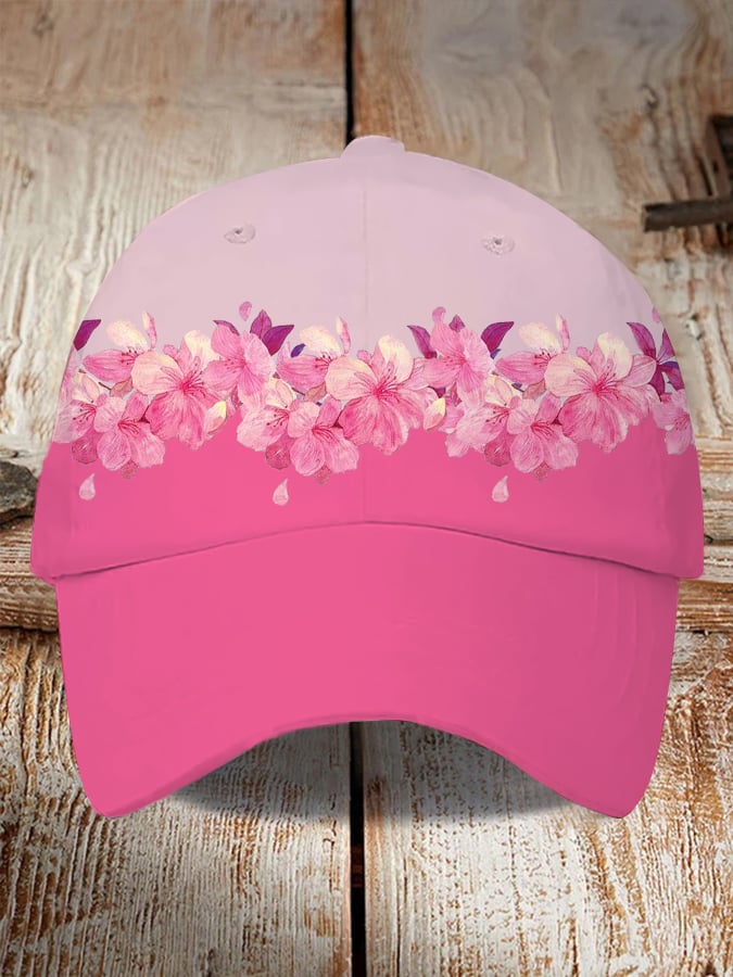 Retro Pink Flowers Print Baseball Cap