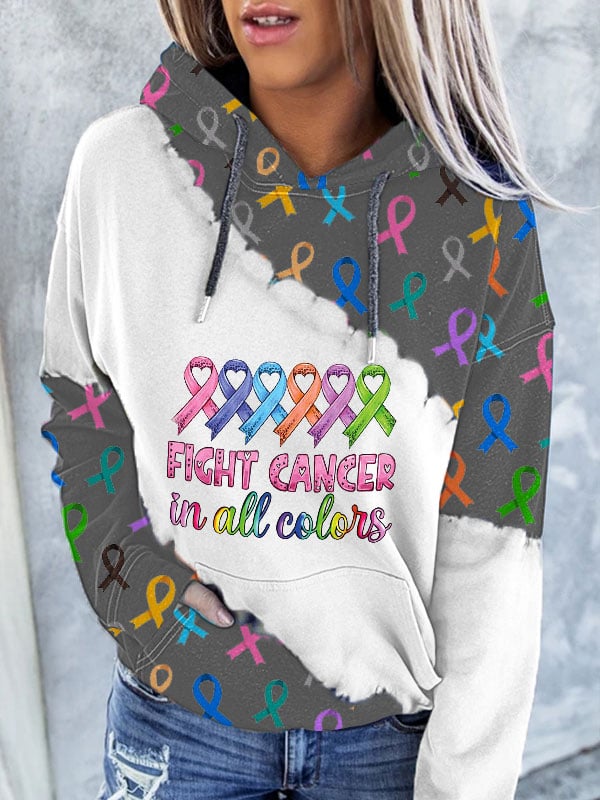 Women's Fight Cancer In All Colors Print Casual Hoodie