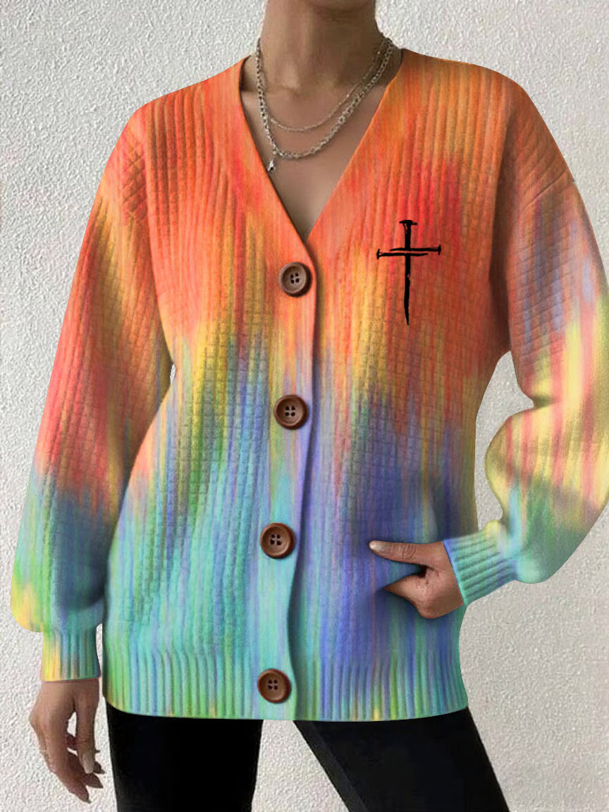 Women's Autumn Print Checkered Sweatshirt Cardigan