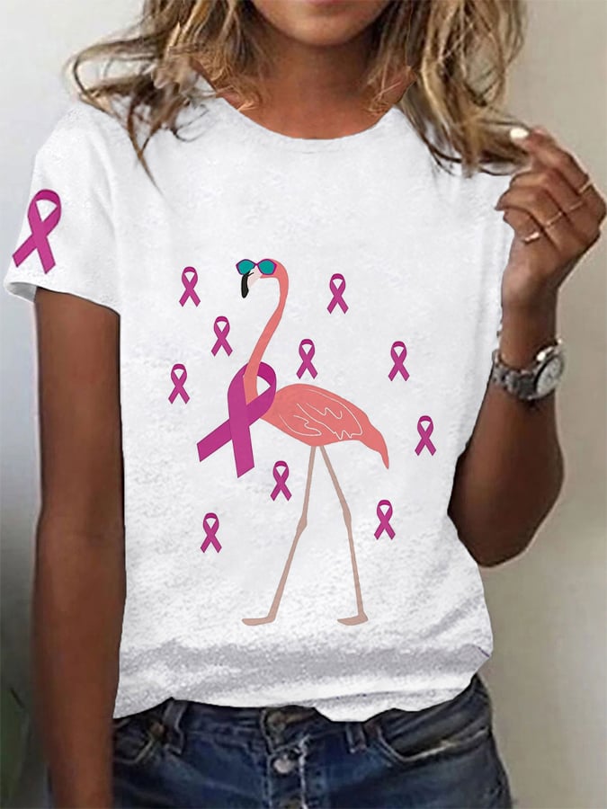 Women's Breast cancer Awareness Flamingo Pink Ribbon Printed T-shirt
