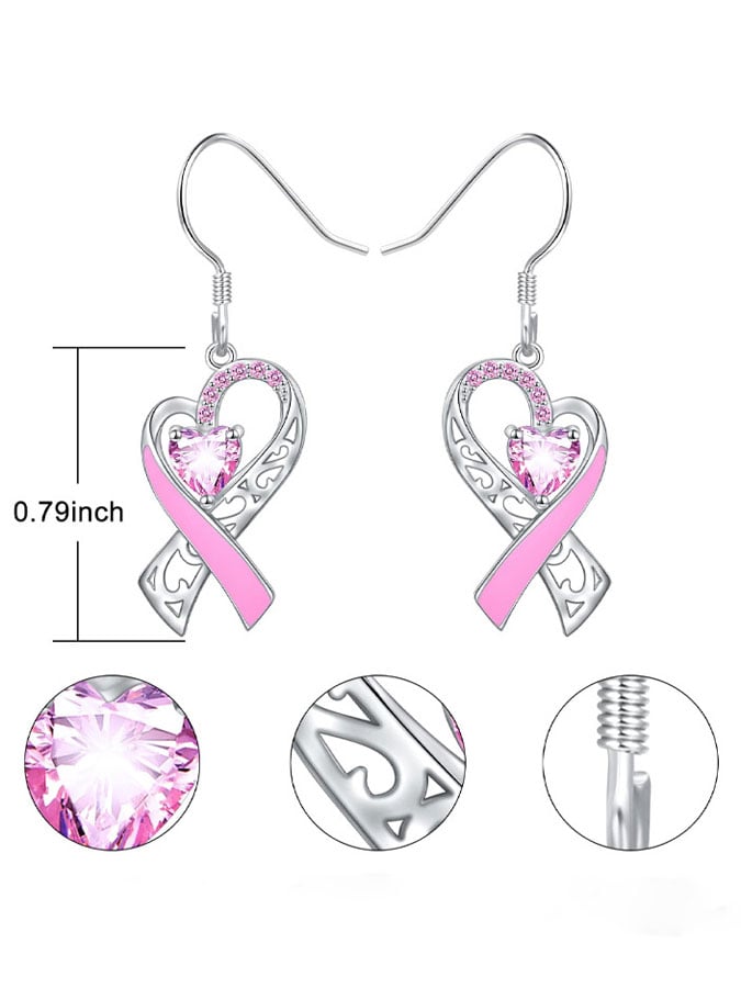 Women's Breast Cancer Awareness Pink Ribbon Glitter Diamond Fashion Casual Earrings