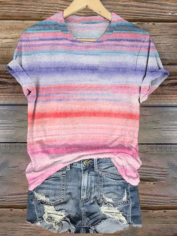 Women's Pink Stripe Breast Cancer Awareness Print Shirt
