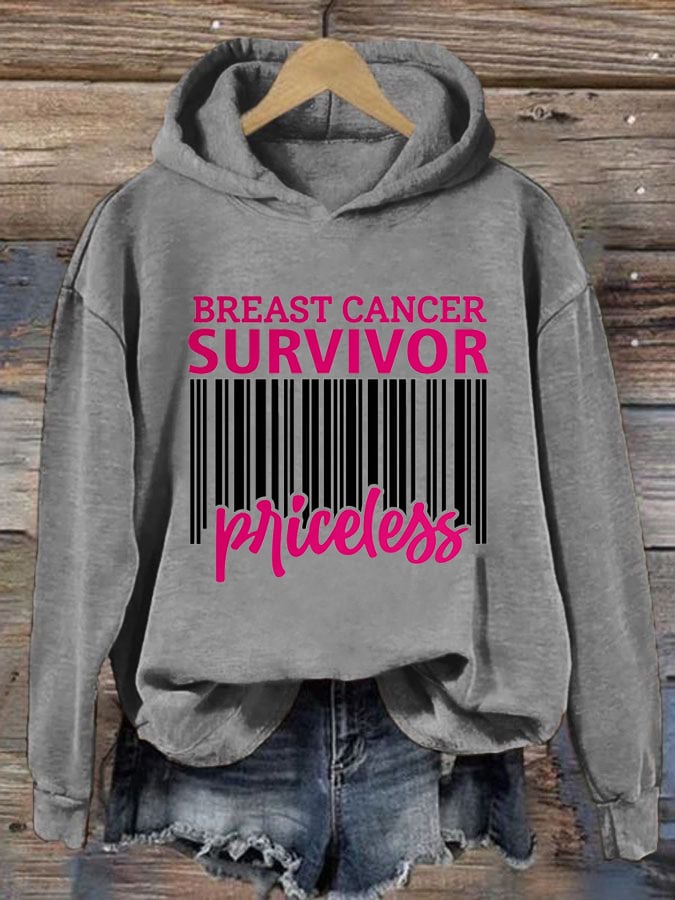 Women's Breast Cancer Survivor Priceless Printed Casual Hoodie