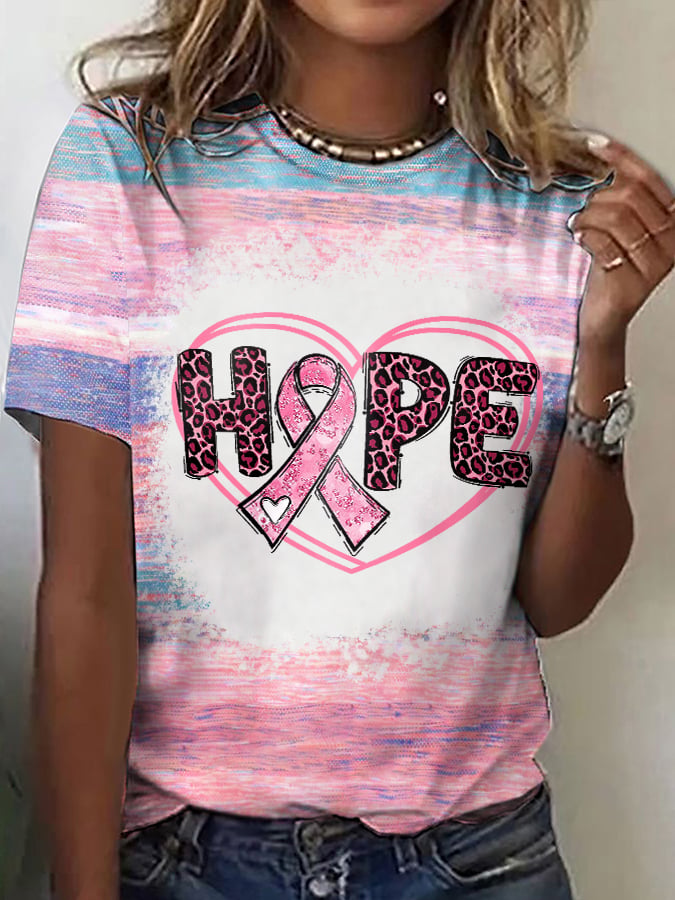 Women's Hope Breast Cancer Awareness Print Casual Round Neck T-Shirt