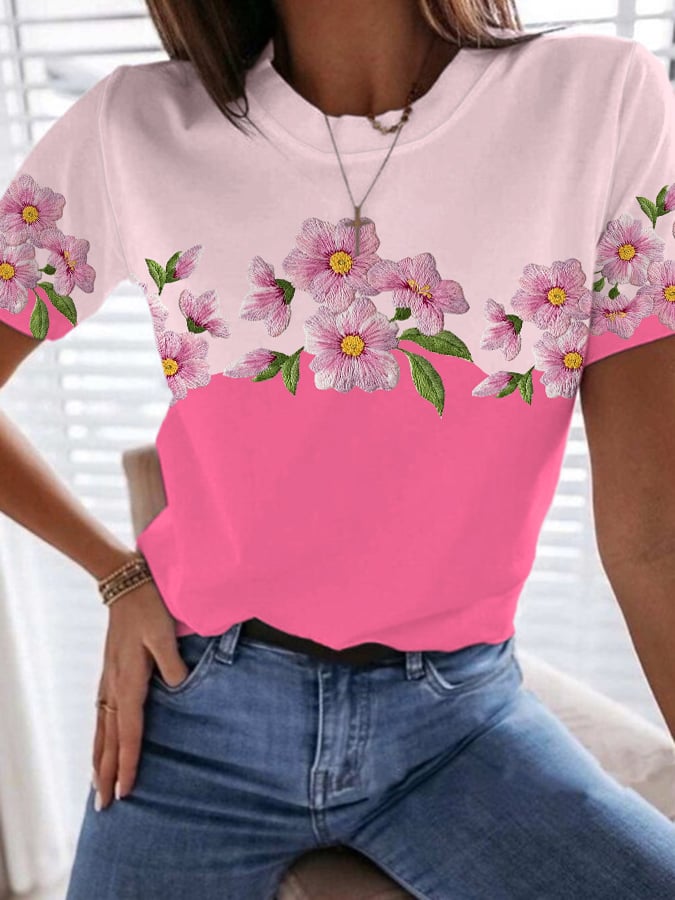 Women's Crew Neck Floral Print T-Shirt