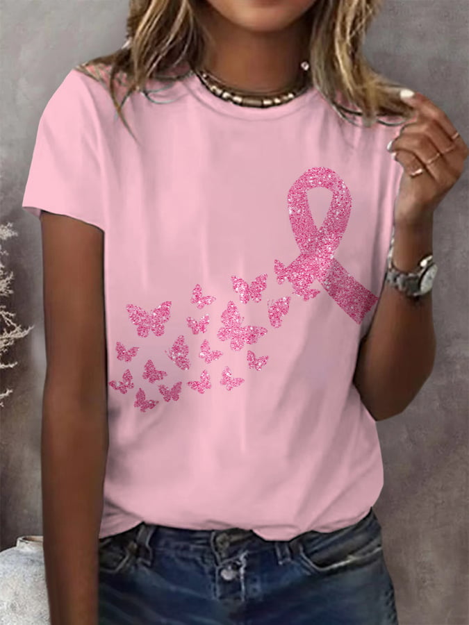 Women's Breast Cancer Awareness Print Casual T-Shirt