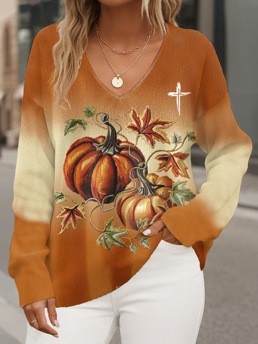 Women's Faith Autumn Leaf Casual Striped Top