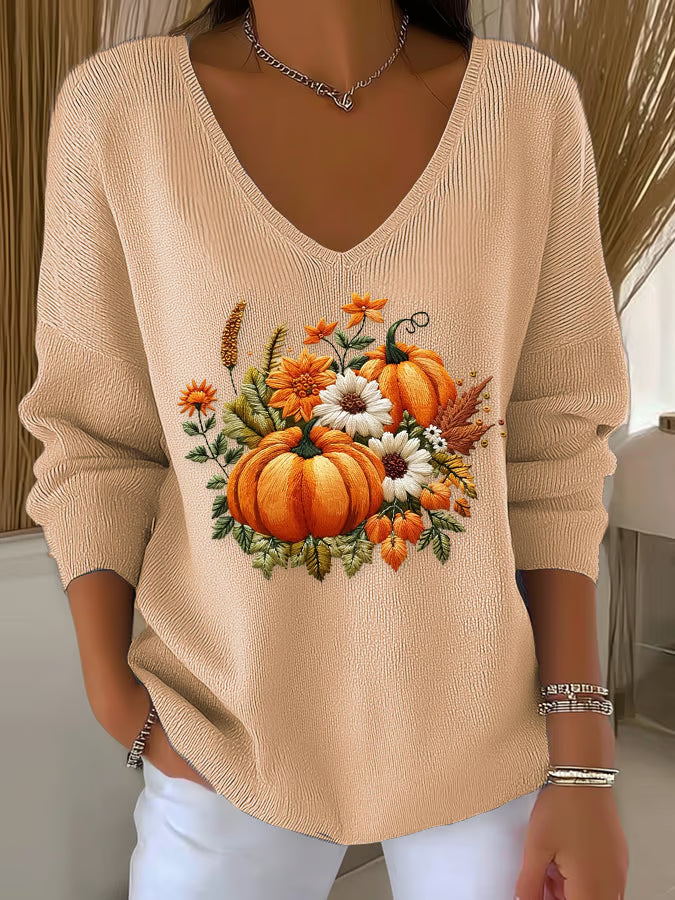 Women's Casual Autumn Pumpkin Striped Long Sleeve T-shirt