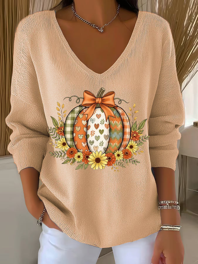 Women's Autumn Pumpkin Casual Print Long Sleeve Top