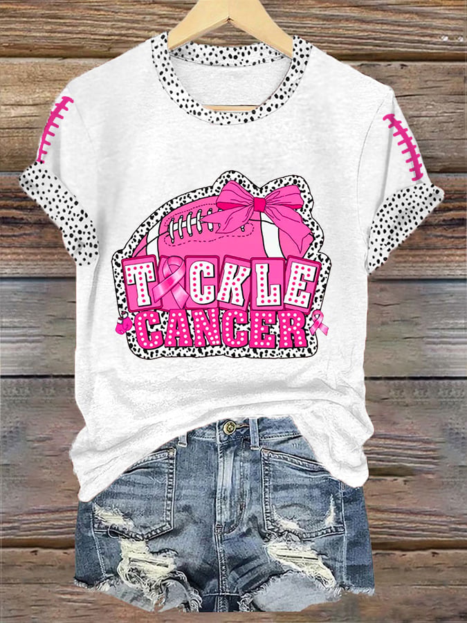 Women's Pink Out Tackle Cancer Football Gameday Breast Cancer Awareness Tee