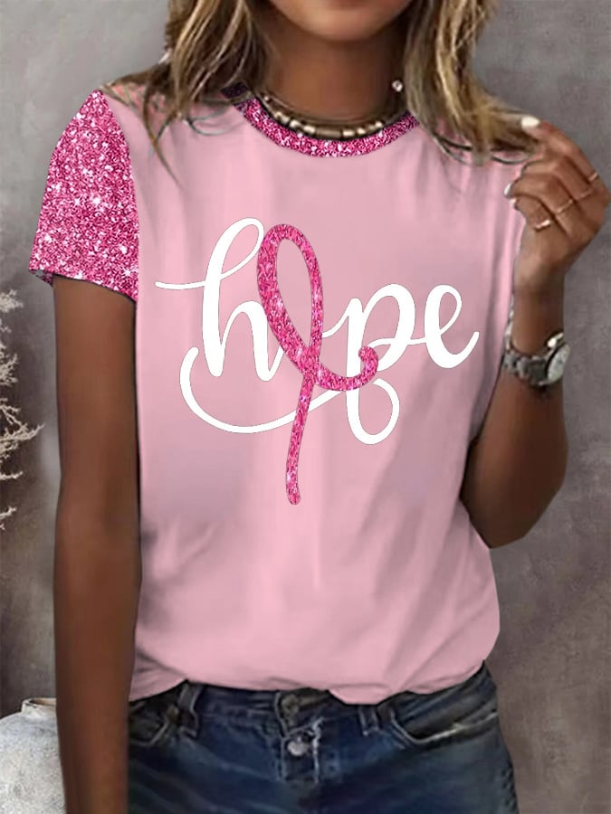 Women's Breast Cancer Awareness Print Casual T-Shirt