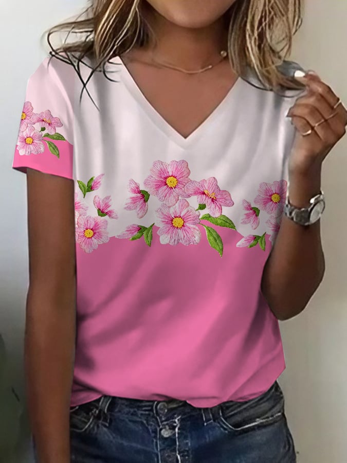 Women's Floral Embroidery Print T-Shirt