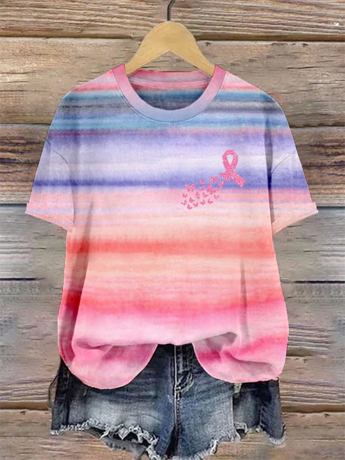 Women's Breast Cancer Awareness Print Casual T-Shirt