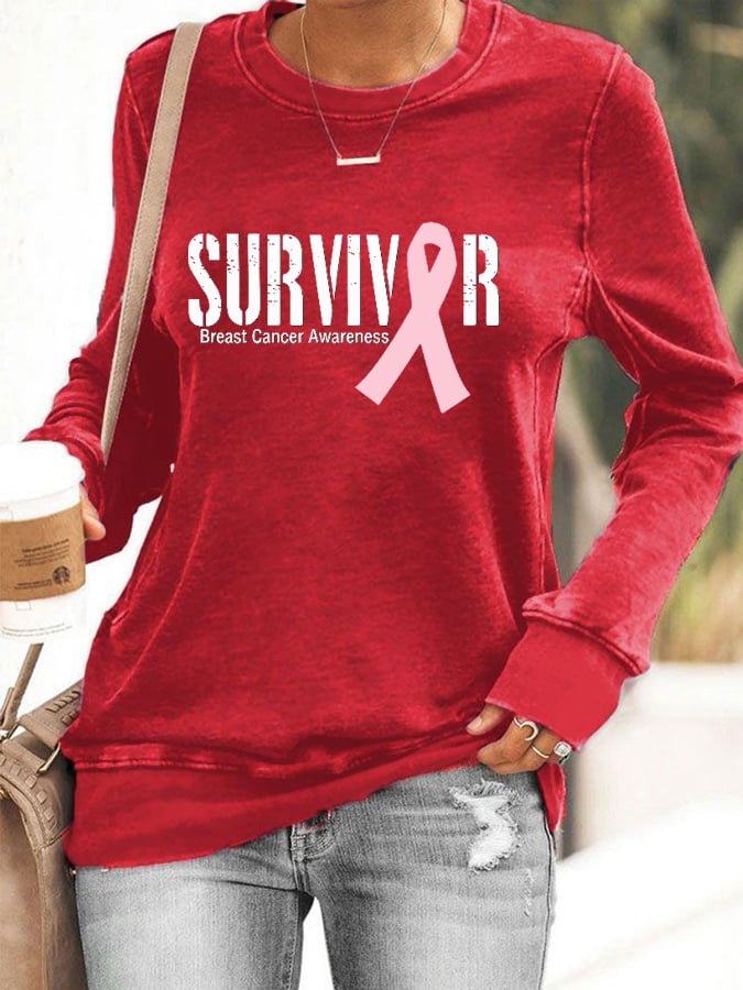 Women's Breast Cancer SURVIVOR ribbon print sweatshirt