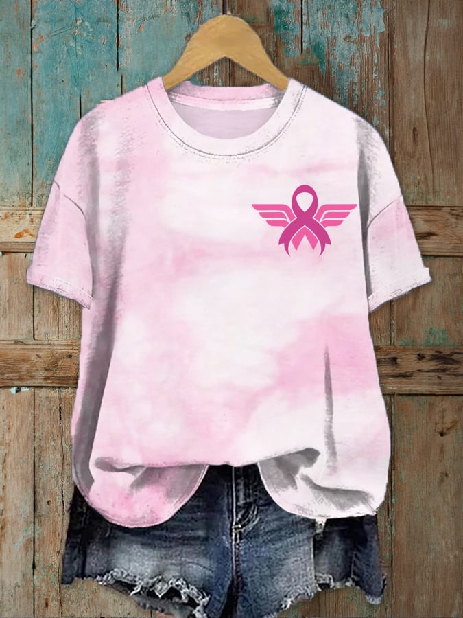 Women's Breast Cancer Awareness Pink Ribbon Tie-Dye T-Shirt
