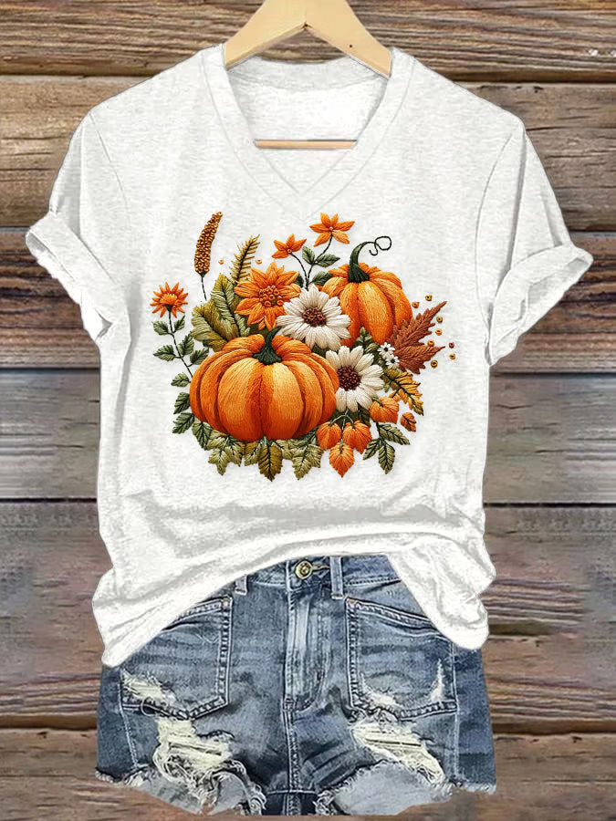 Women's Casual Autumn Pumpkin Short Sleeve T-Shirt