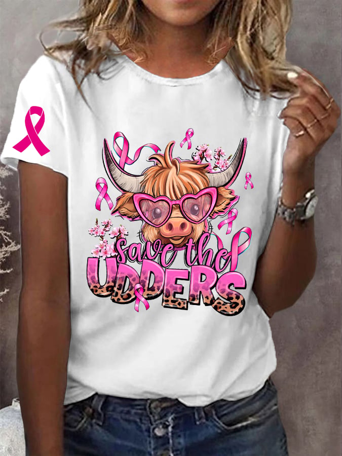 Women's Save The Udders Highland Cattle Print T-Shirt