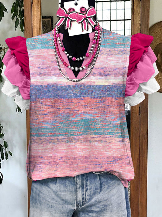 Women'S Pink Butterfly Sleeve Printed Top