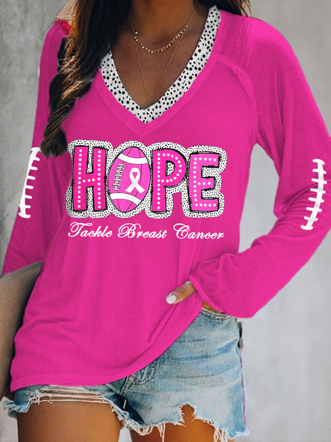 Women's Pink Out Tackle Breast Cancer Football Gameday Breast Cancer Awareness Long-Sleeve Top