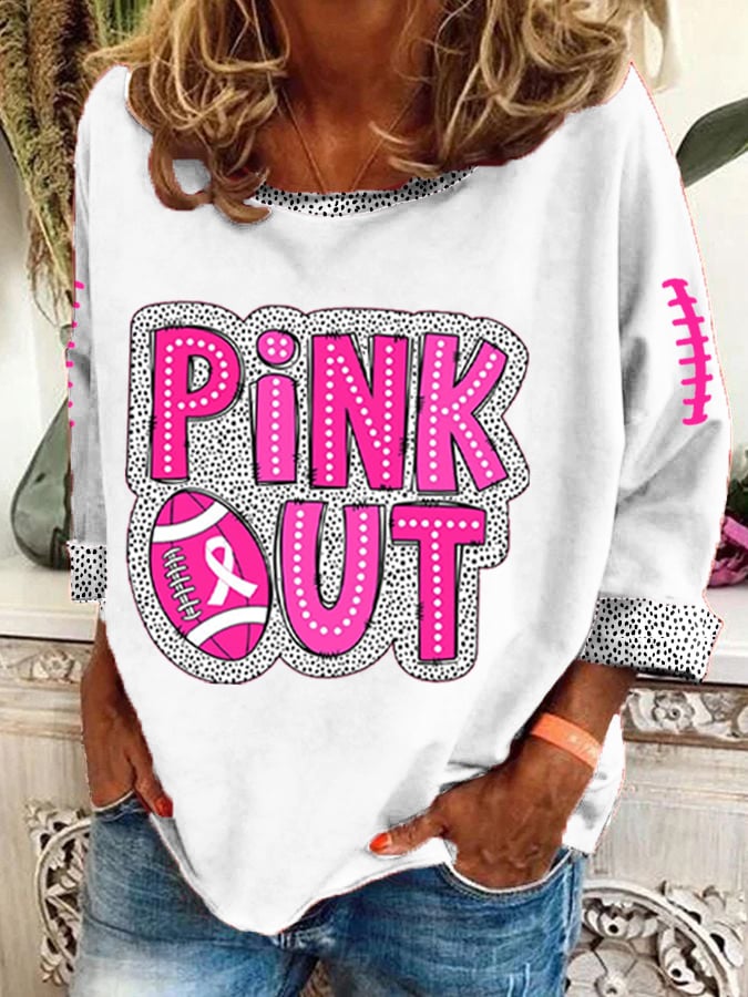 Women's Pink Out Football Breast Cancer Print Top