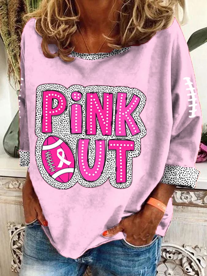 Women's Pink Out Football Breast Cancer Print Top