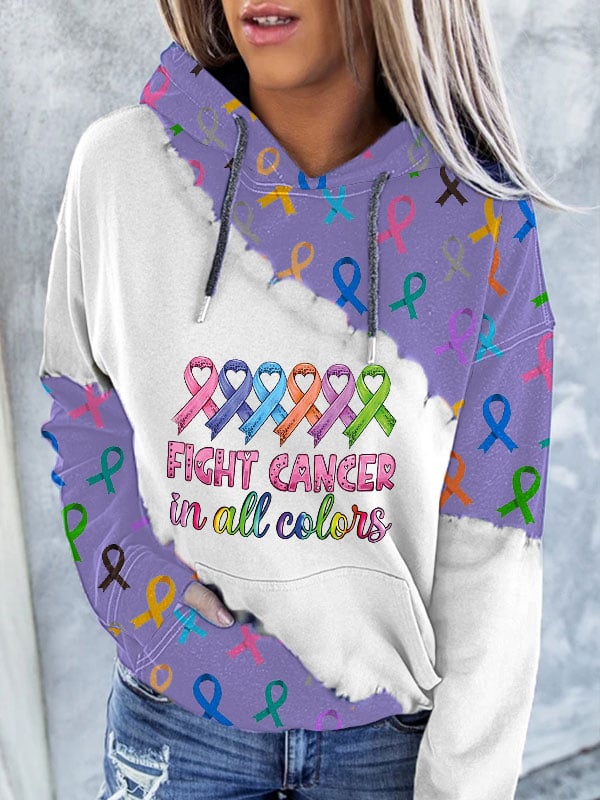 Women's Fight Cancer In All Colors Print Casual Hoodie