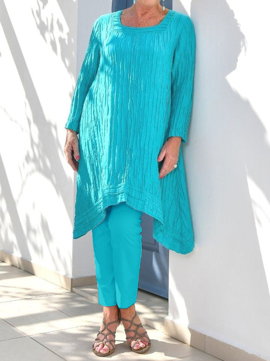 Solid Color Long Sleeve Top And Pants Set