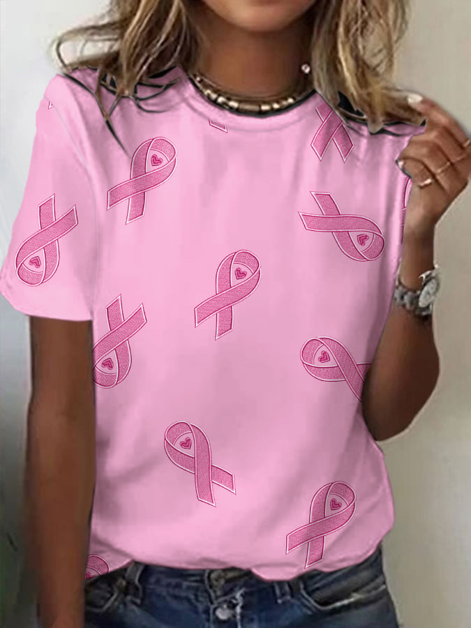 Women's Breast Cancer Awareness Print Casual T-Shirt