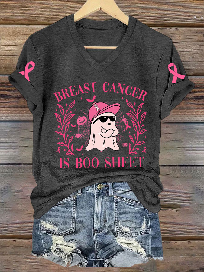 Women's Breast Cancer Is Boo Sheet Print T-Shirt