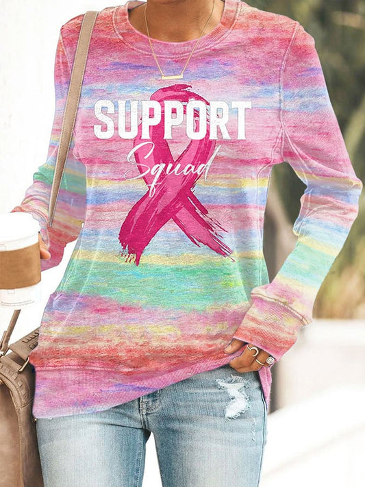 Women's Breast Cancer Print Long Sleeve Casual T-Shirt