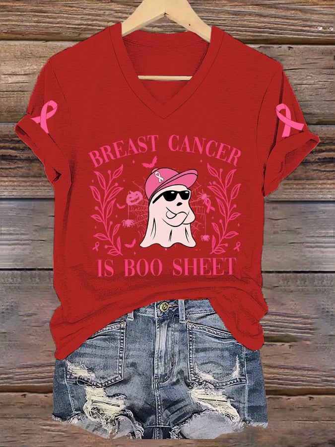 Women's Breast Cancer Is Boo Sheet Print T-Shirt