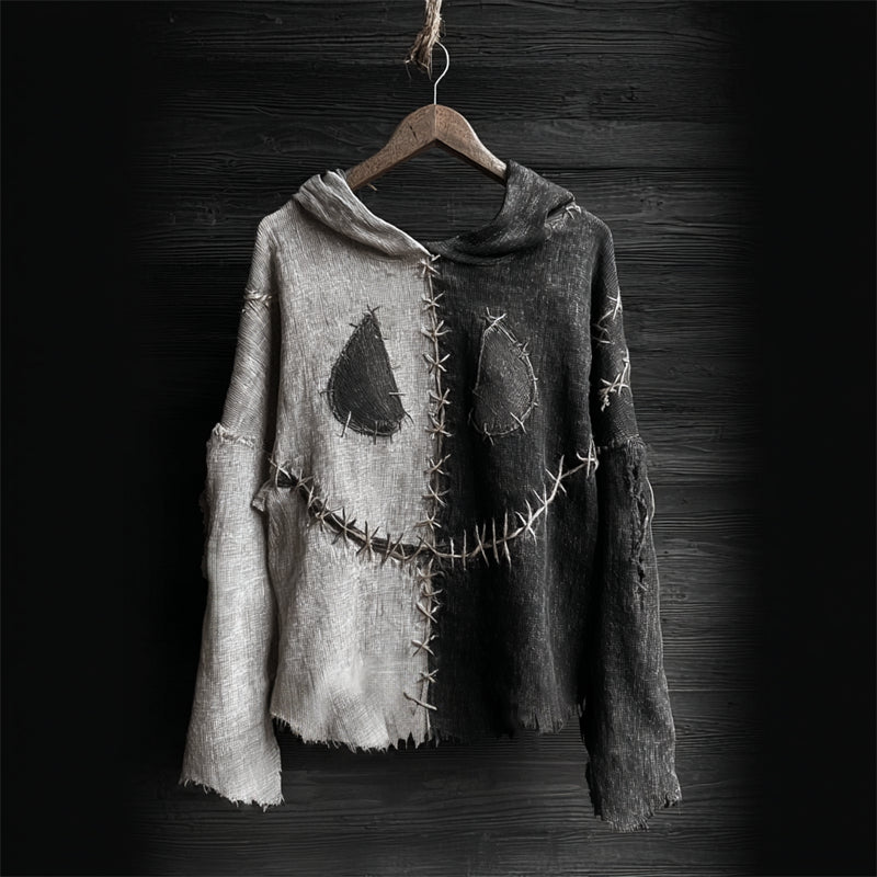 Halloween Spooky Face Contrast Stitched Linen Hoodie