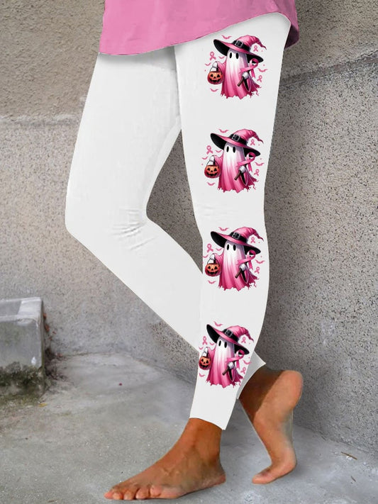 Women's In October We Wear Pink Halloween Ghost Breast Cancer Awareness Warrior Leggings