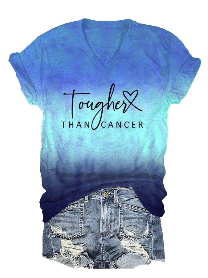 Women's Tougher Than Cancer Print V-Neck T-Shirt