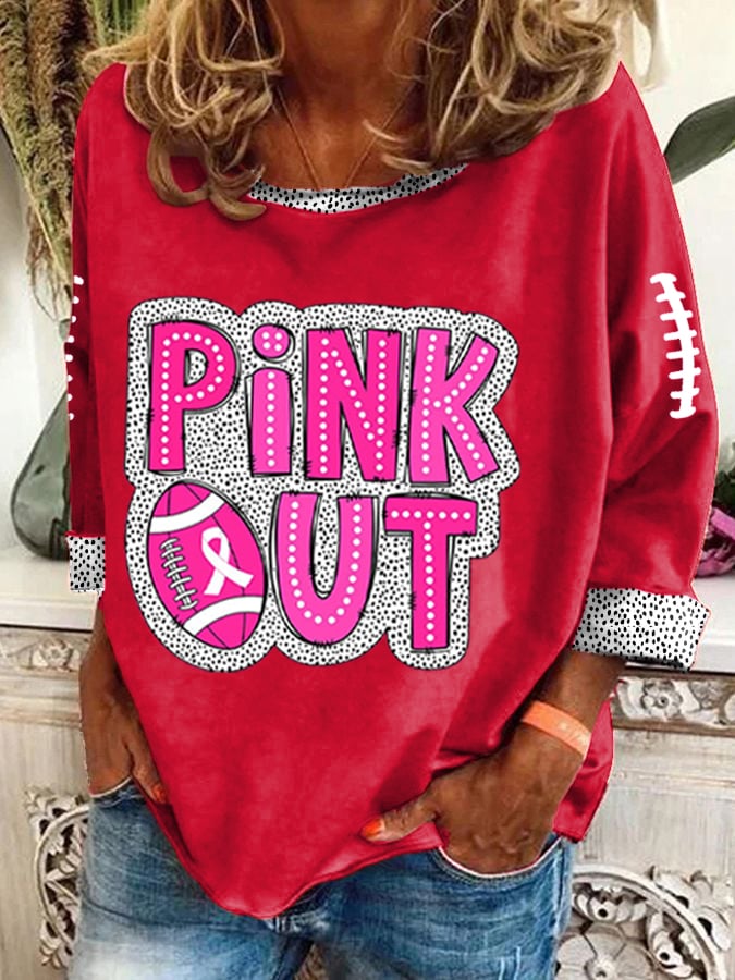 Women's Pink Out Football Breast Cancer Print Top