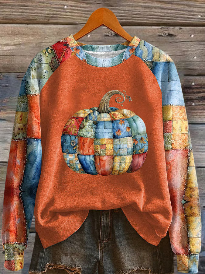 Women's Pumpkin Season Print Raglan Sleeve Sweatshirt